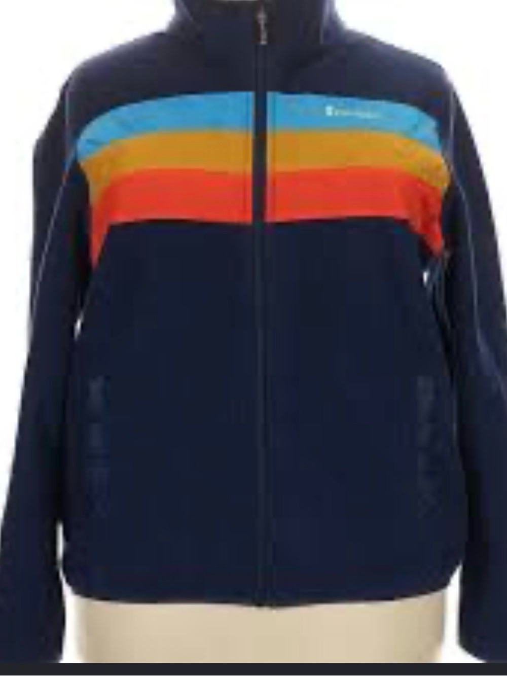 cotopaxi Navy Men’s  Teca Fleece Jacket with Blue, Gold & Red Stripes